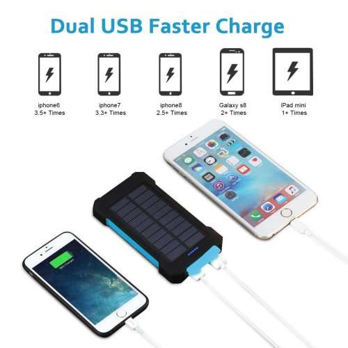 20000MAH Portable Waterproof Solar Panel Power Bank for all Smartphones