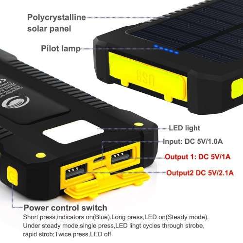20000MAH Portable Waterproof Solar Panel Power Bank for all Smartphones