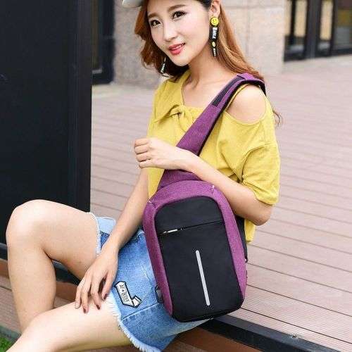 Men's Chest Pack Shoulder Bag Sling USB Charging Sports Anti-theft Bags