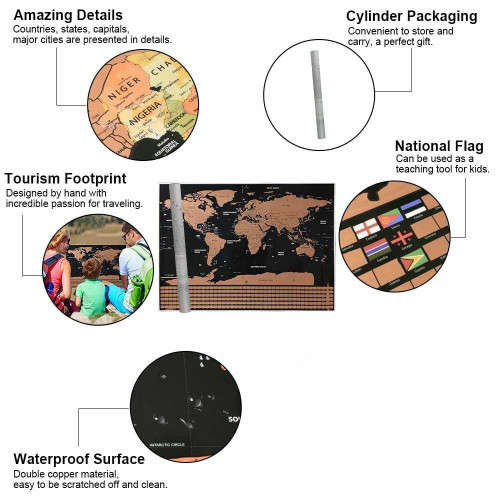 Travel World Map Scratch Off With Flags Wall Stickers Home Decoration Gift