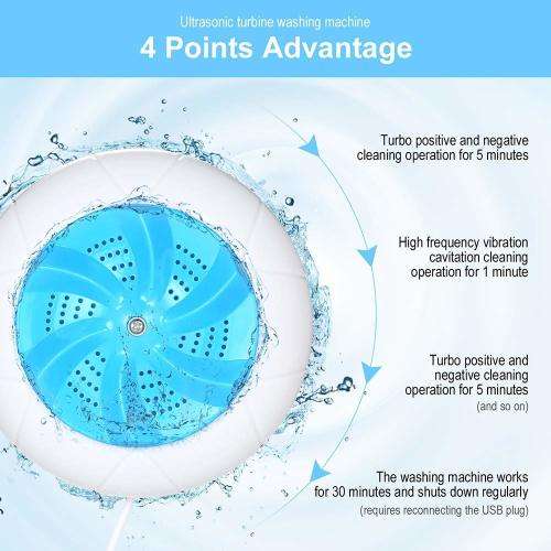 Ultrasonic Turbine Washing Machine 1 kg Laundry Quantity Mini Rotating Washer with USB Cable for Tra