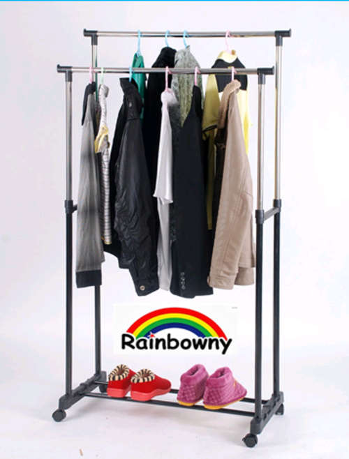 Deluxe double-Telescopic Bar garment rack with wheels