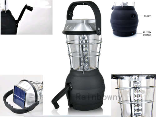 NEW SOLAR / HAND CRANK /AC/RECHARGEABLE 4 IN 1 36 LED LANTERN 15 HOUR LIGHT