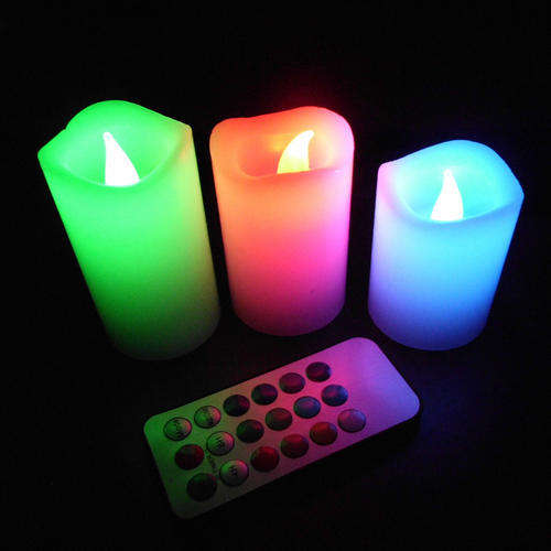 3* Remote Control Colorful LED Changing Vanilla Flameless Wax Candles with Timer