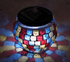 SOLAR POWERED MOSAIC LED TABLE DECORATION LANTERN TEA LIGHT GARDEN PATIO OUTDOOR