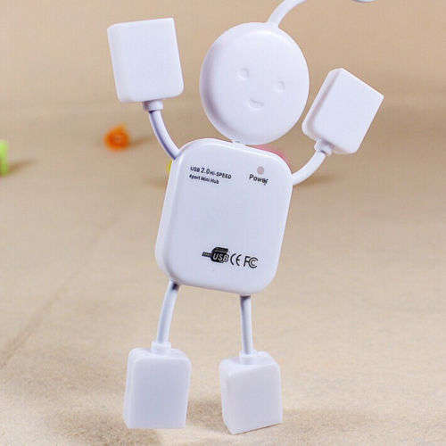 White New Cute Human Shape Laptop Notebook PC USB 2.0 Hub 4 Port Split Extention