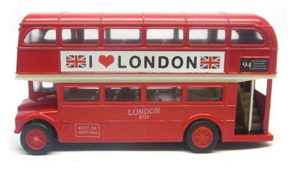 I LOVE LONDON British Style Red Alloy Double Layer Bus Model, Pull Back and Go Action Car Toy