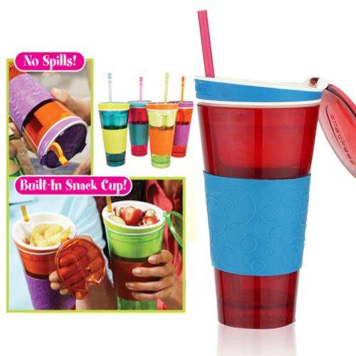 Snackeez Travel Cup Snack drink In One Container Lid Straw Kids Snack bottle