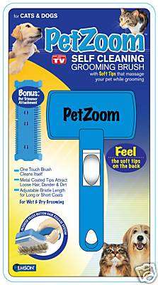 NEW Pet Zoom: Self Cleaning Grooming Brush w/ Bonus Pet Trimmer Attachment