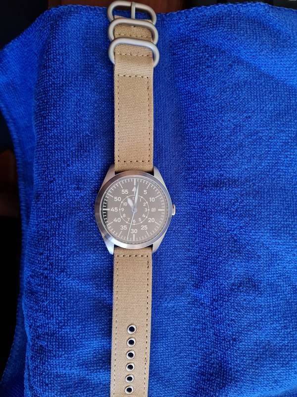 Pilot style automatic watch working.