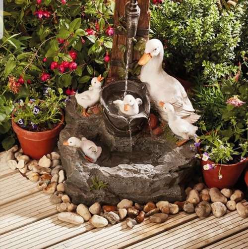 Solar duck water garden fountain.