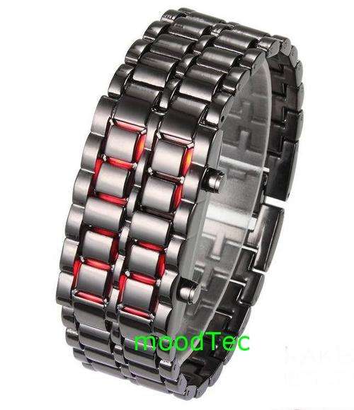 LED Digital Wrist Watch Lava Bracelet Style (Dark Silver / Red LED) (In Stock)