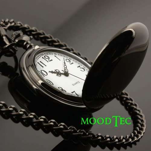 Smooth Black Steel Pocket Watch (In Stock)