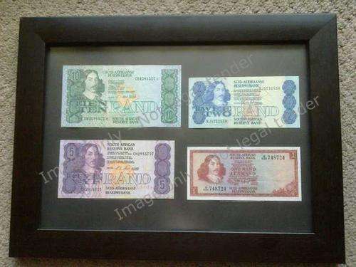 Set of 4 framed RSA banknotes (R1 R2 R5 R10)