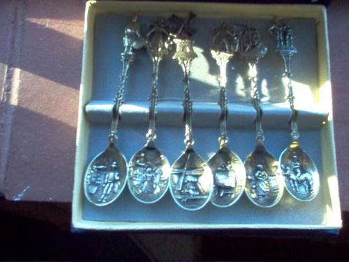 BOX OF SIX NICKEL-SILVER SPOONS MADE IN HOLLAND