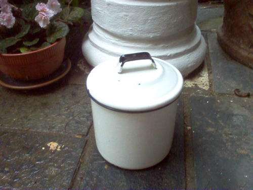 ENAMEL STORAGE JAR WITH LID---SWEDEN