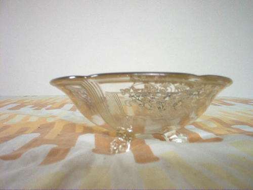 GLASS BON BON DISH WITH SILVER OVERLAY. ART DECO.