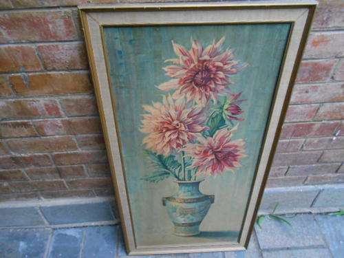 TRETCHIKPFF SIGNED FRAMES PRINT---DAHLIAS IN CHINESE BOWL'