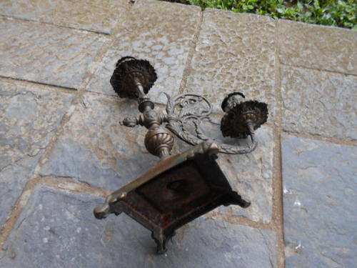 VERY OLD HEAVY BRASS CANDLE HOLDER.