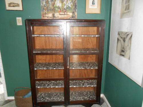 OLD GLASS FRONTED DISPLAY CABINET.
