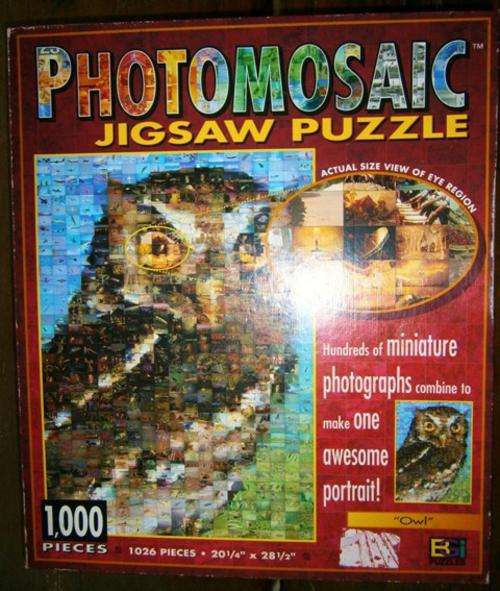 Photomosaic Jigsaw Puzzle: Owl - Hundreds of miniature photographs combined...