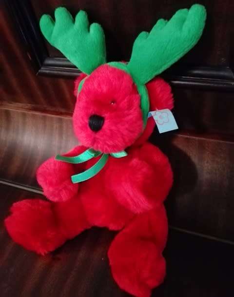 A Classic Red, Super Soft, Christmas Teddy Bear!  Movable Limbs. 28cm.