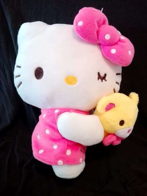 Sanrio Cat Character Hello Kitty with Teddy Bear.  Plush Toy Doll!  22cm.