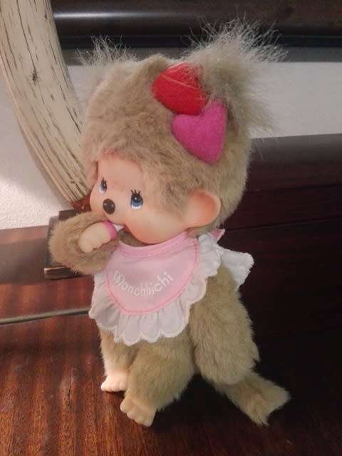 Vintage Sekiguchi Miss Monchhichi Girl "A Gift from Angel" Plush Monkey Hearts Wings.