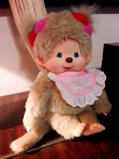 Vintage Sekiguchi Miss Monchhichi Girl "A Gift from Angel" Plush Monkey Hearts Wings.