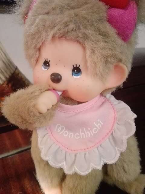 Vintage Sekiguchi Miss Monchhichi Girl "A Gift from Angel" Plush Monkey Hearts Wings.