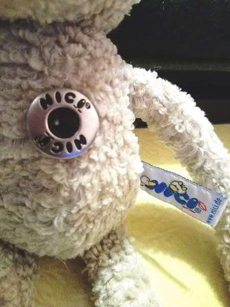 Curly Sue the Teddy Bear with Long Arms.  A Plush Nici Soft Toy with Tummy Button.