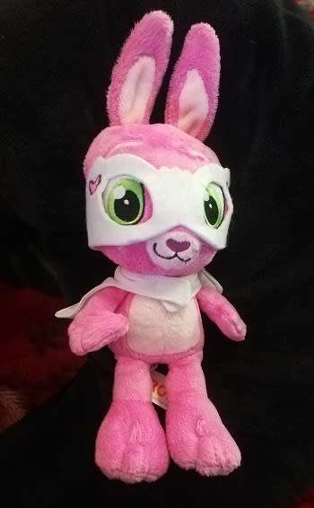 Pink Bunny with white mask & cape with tags. Super soft toy! 25cm.