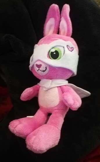 Pink Bunny with white mask & cape with tags. Super soft toy! 25cm.