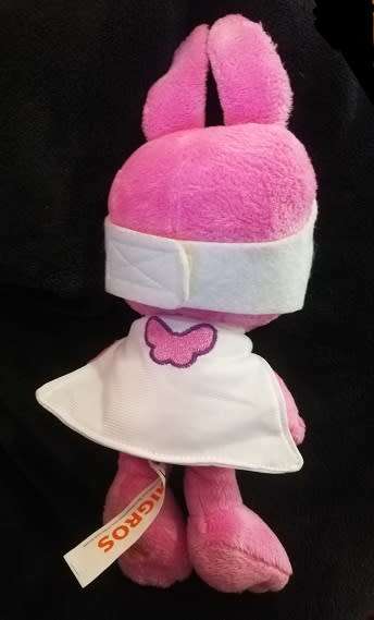 Pink Bunny with white mask & cape with tags. Super soft toy! 25cm.