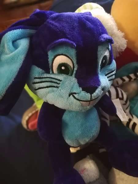 Ricky a dark blue Easter bunny/egg - Frey`s Migros plush soft toy!