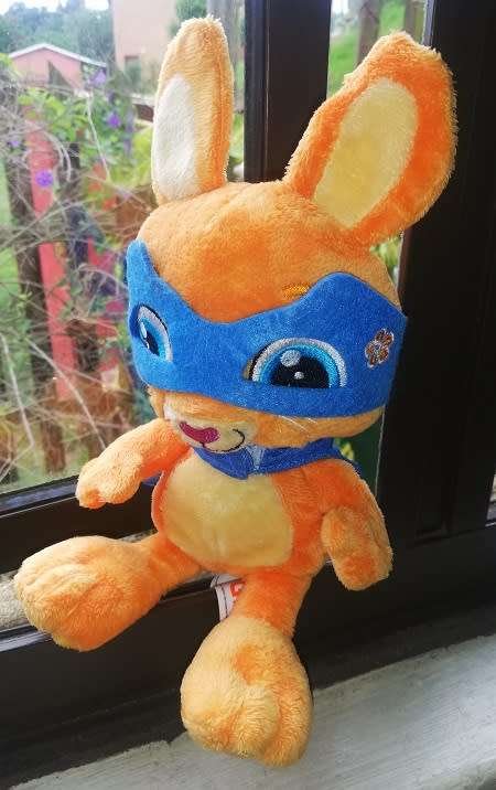 Orange Migros Bunny with mask and cape.  Super soft toy!  Special Price!!