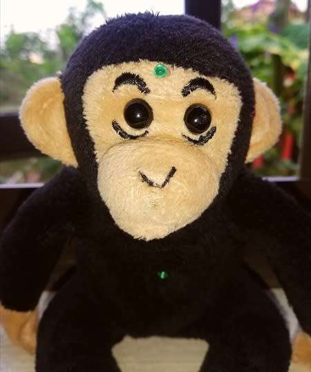 Funky Monkey with green stone between eyes and on chest.  15cm.