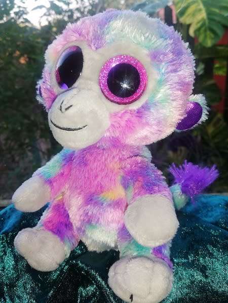 TY Silk.  Zuri the Beanie Boo Plush Monkey.  17cm.  Purple Glitter Eyes!