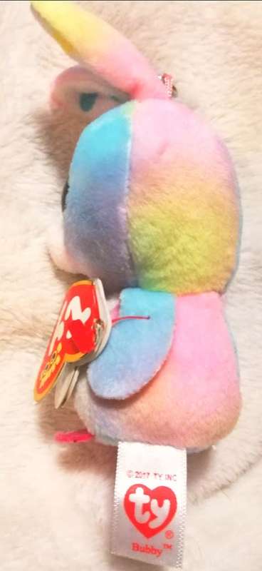 TY Birthday Beanie Boo Bubby. Plush Rabbit Key Clip. Rare Collectable! 13cm.
