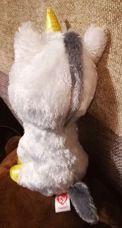 TY Silk.  Pegasus Beanie Boo Plush Unicorn.  20cm.