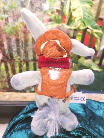 Schmuggli the Wandering Donkey with a back pack. Soft toy from Titlis! 20cm.