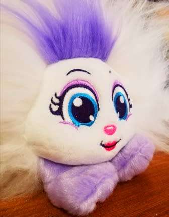 Shnooks Shnuggles White and Purple Hairy Furry Soft Plush Monster Toy. 20cm.