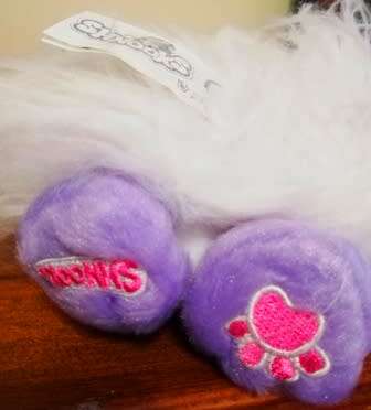Shnooks Shnuggles White and Purple Hairy Furry Soft Plush Monster Toy. 20cm.