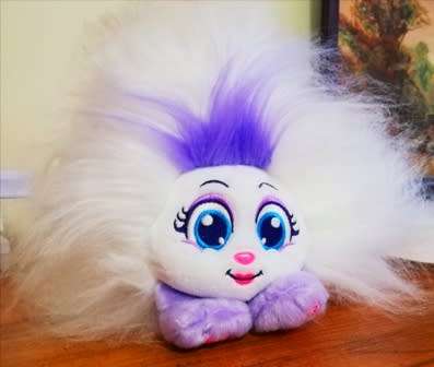 Shnooks Shnuggles White and Purple Hairy Furry Soft Plush Monster Toy. 20cm.