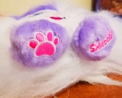 Shnooks Shnuggles White and Purple Hairy Furry Soft Plush Monster Toy. 20cm.