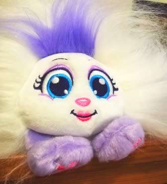 Shnooks Shnuggles White and Purple Hairy Furry Soft Plush Monster Toy. 20cm.