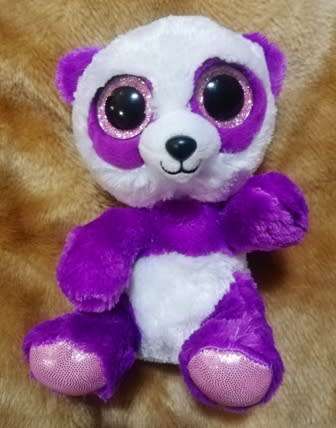 TY Beanie Boo Plush Purple Panda named Boom Boom with Tags. 16cm.