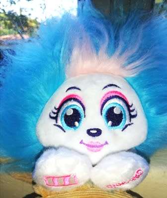 Shnooks Mello Blue & Pink Hairy Furry Soft Plush Toy. 20cm.