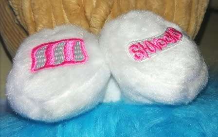 Shnooks Mello Blue & Pink Hairy Furry Soft Plush Toy. 20cm.