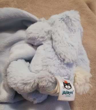 Jellycat Blue Bashful Bunny Soother. Plush Baby Comfort/Toy Blanket.
